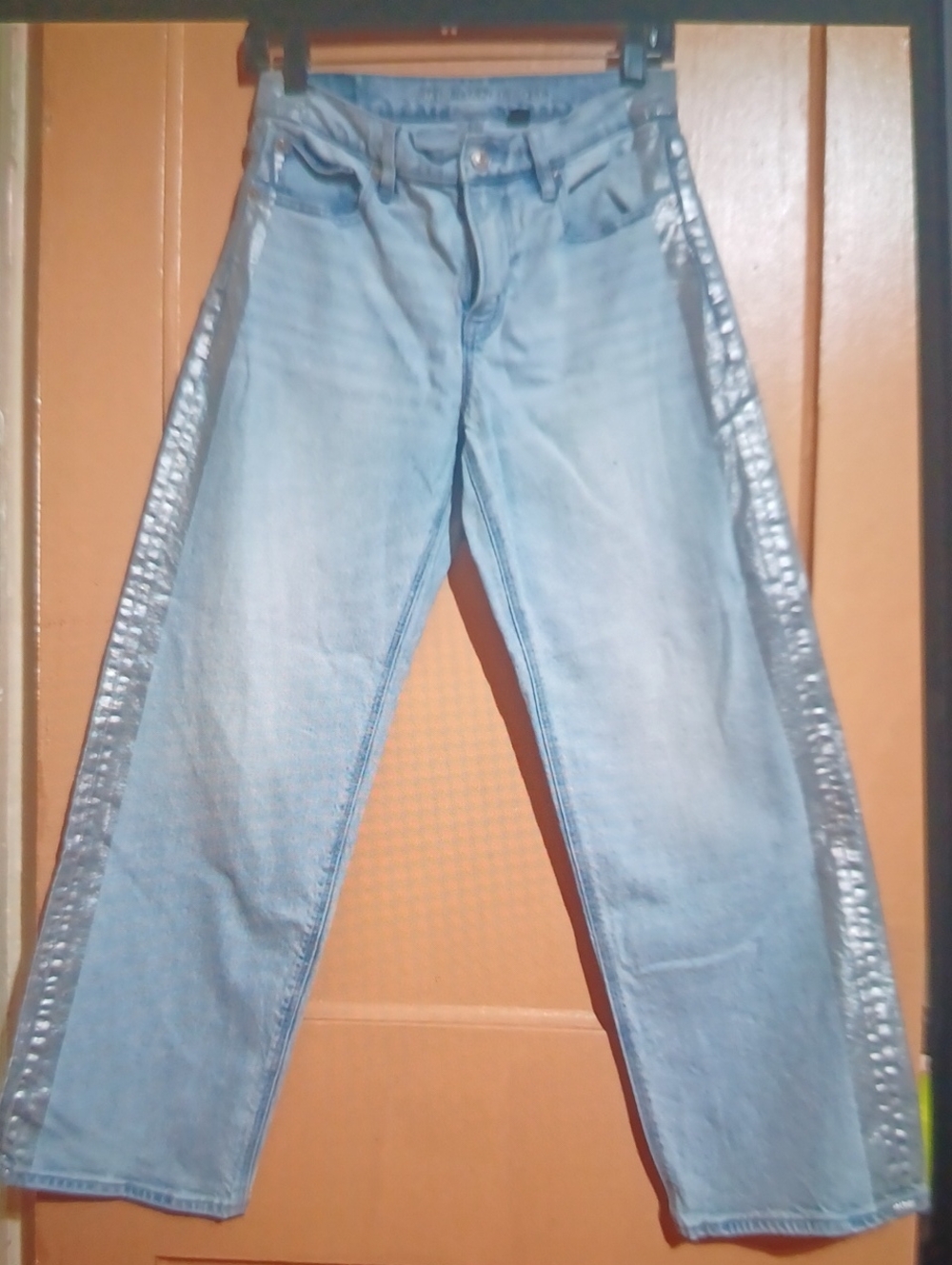 American Eagle Outfitters Light Blue Straight Leg Jeans with Silver Side Trim